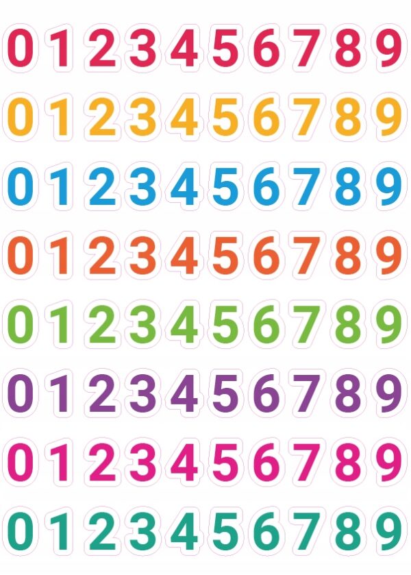 zestaw cyfr cyfry liczby kolorowe naklejki