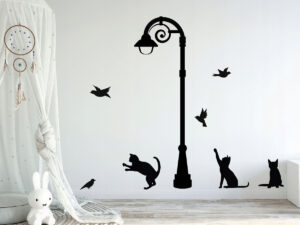 naklejka lampa latarnia koty ptaki