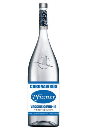 coronavirus etykiety na wódkę bocian